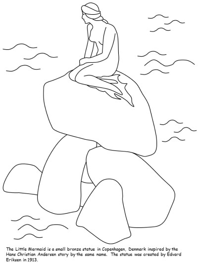 mermaid statue coloring page