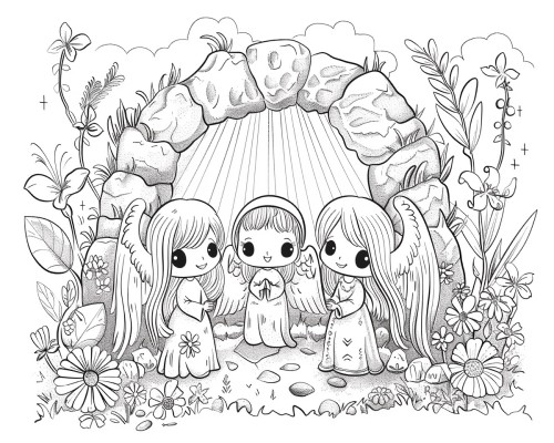 coloring page of angels at the empty tomb