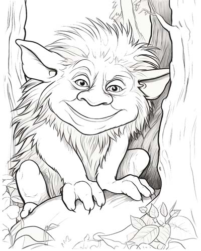 troll by a tree coloring page