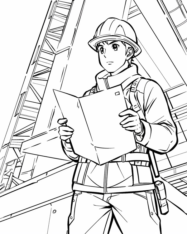 construction coloring page: architect