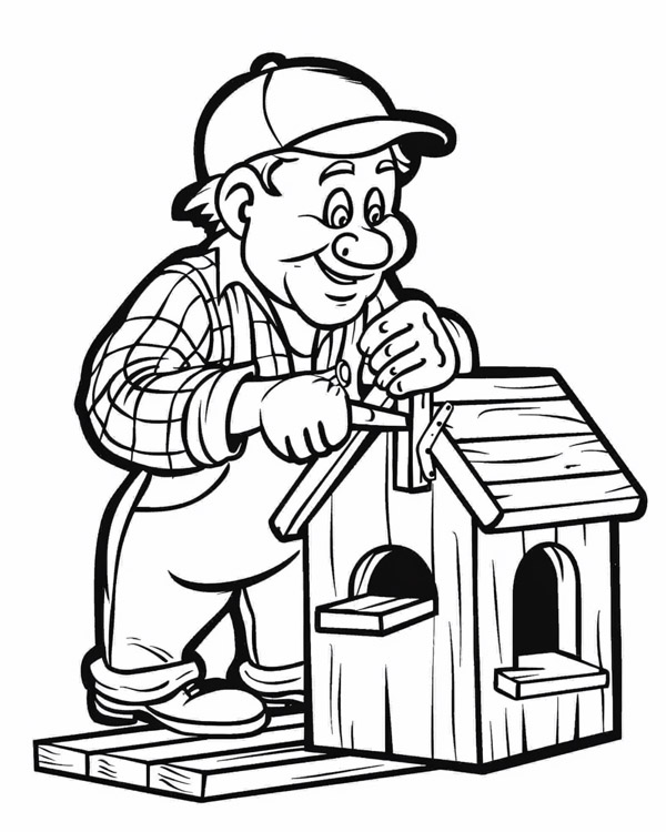 construction coloring page: builder