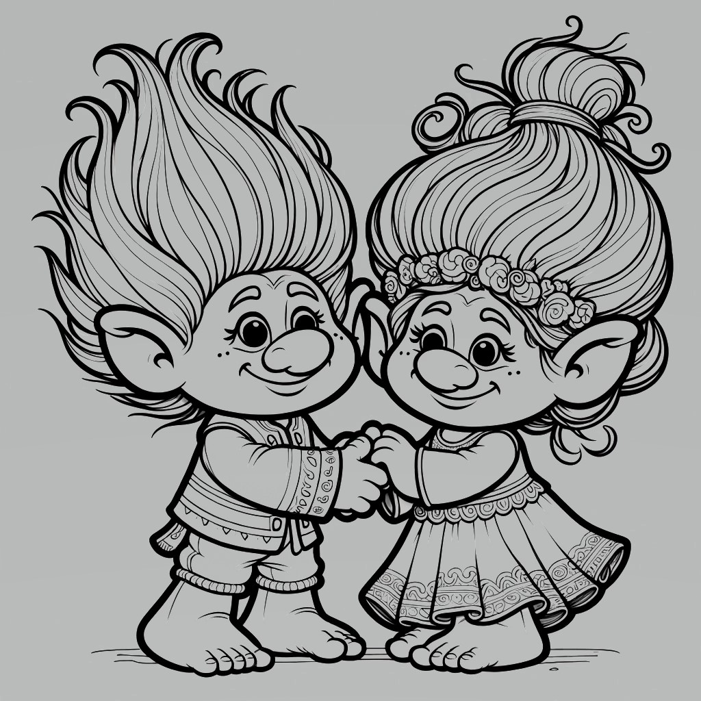Troll couple coloring page